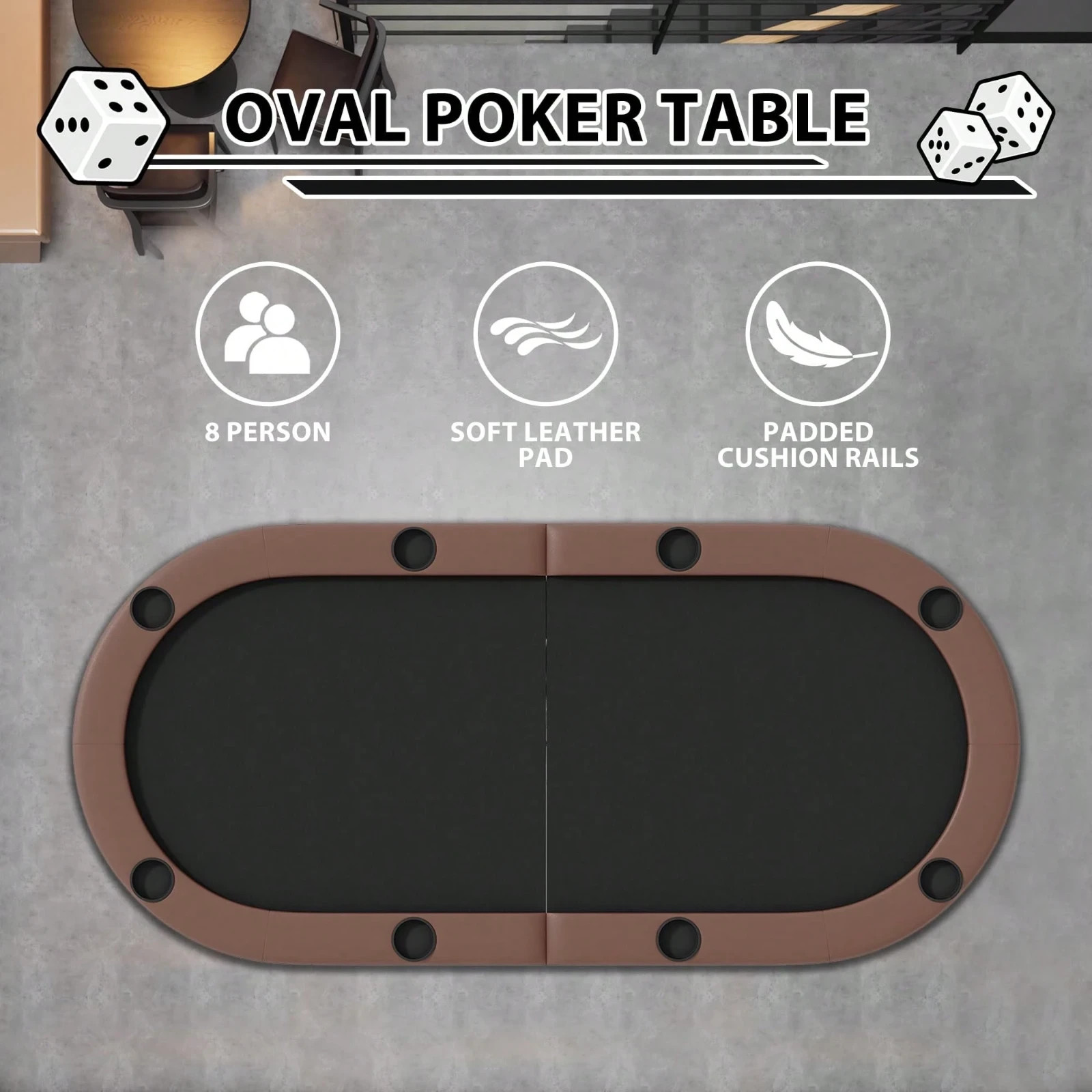 Meiyiu 71" Oval Poker Table 8 Player Foldable Texas Holdem Blackjack Table NEW