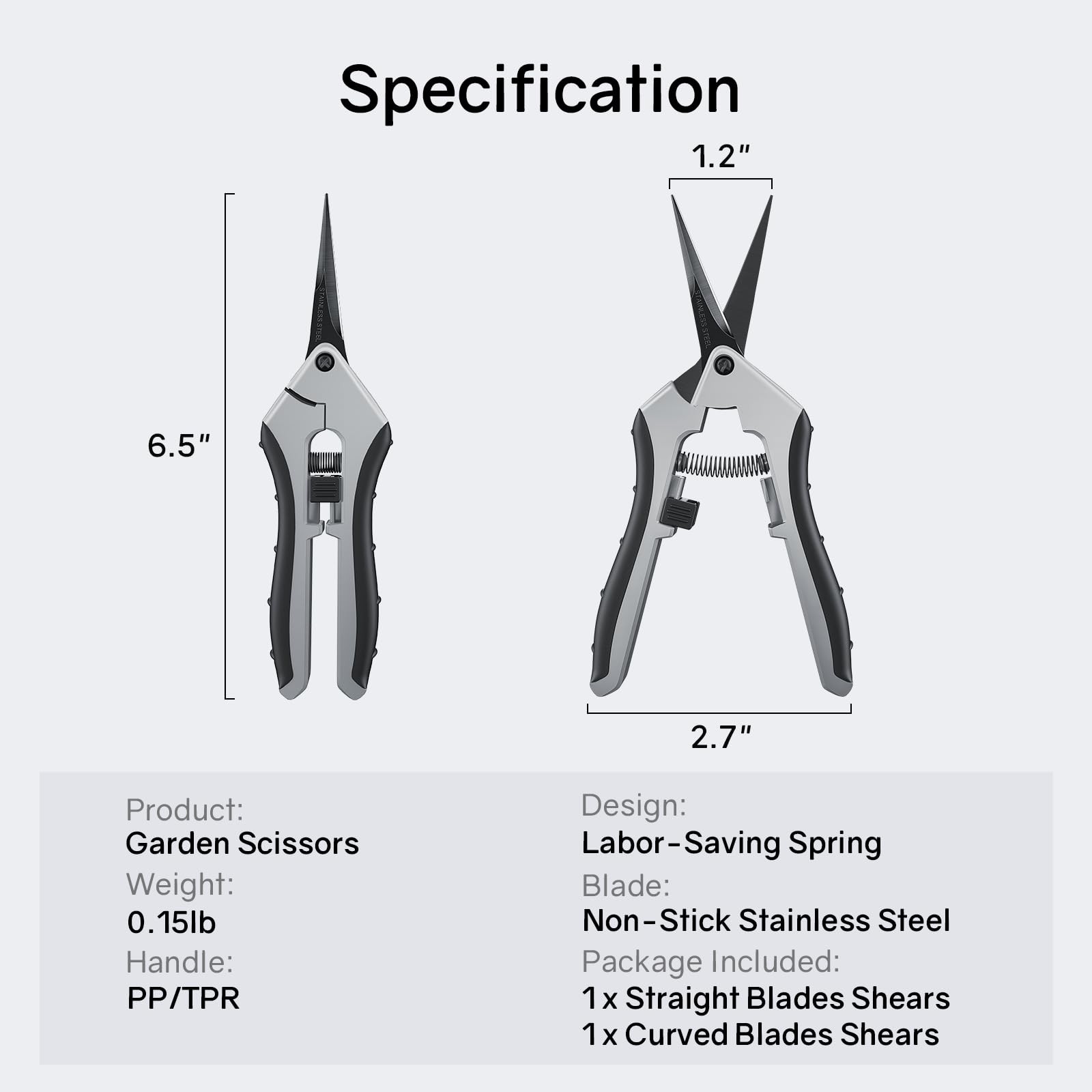 6.5" Ultra Sharp Pruning Shears, 2-Pack Garden Scissors with Grey & Black