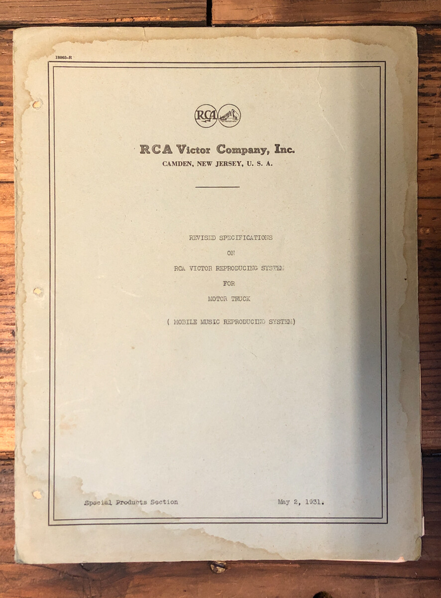 RCA Victor Mobile / Truck Reproduction System  1931 5pg Pamphlet  *Original*