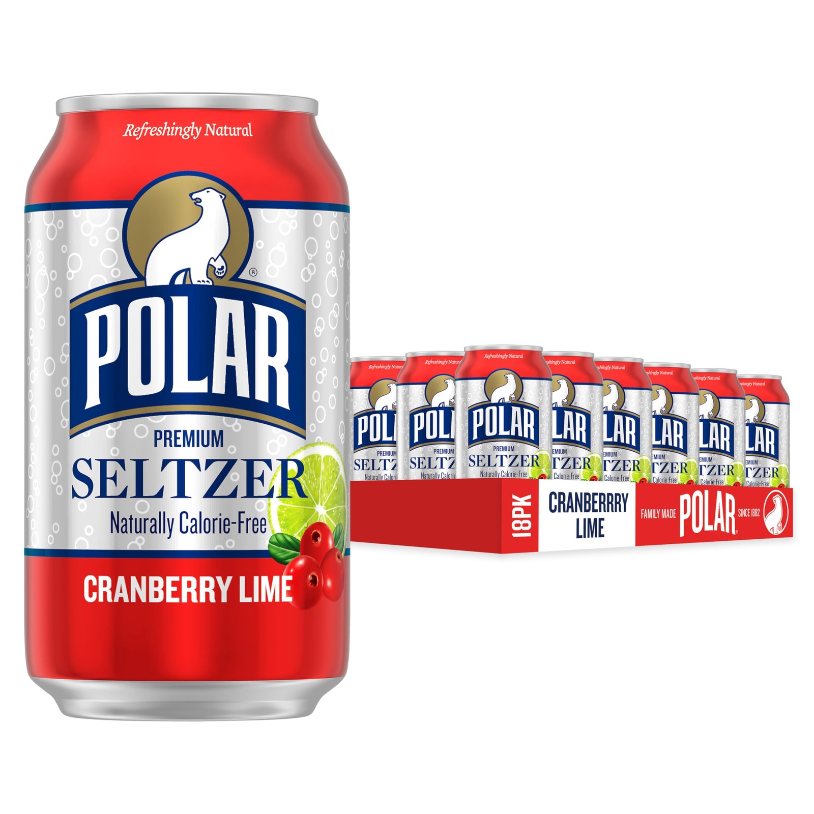 Polar Seltzer Water Cranberry Lime, 12 fl oz cans, 18 216 Fl Oz (Pack of 1)