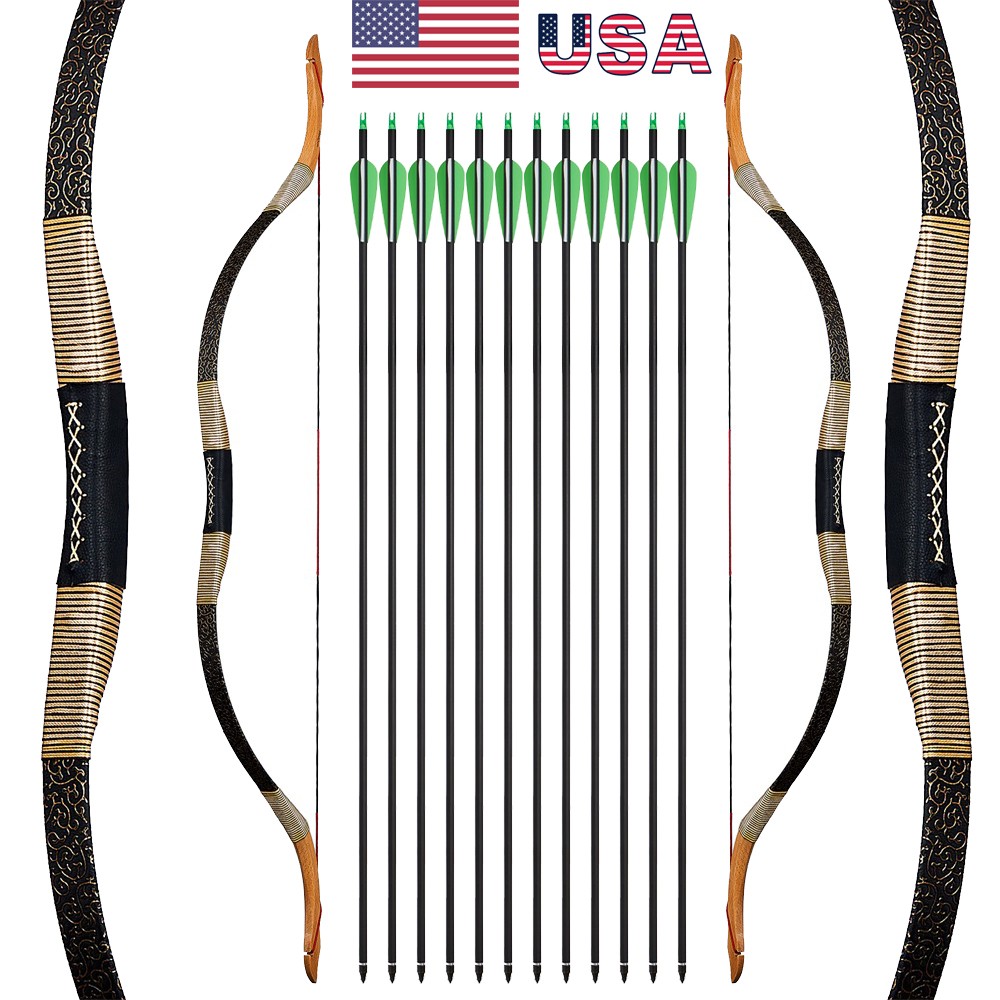 50lb Archery Recurve Bow+Arrows Traditional Handmade Mongolian Horsebow Shooting