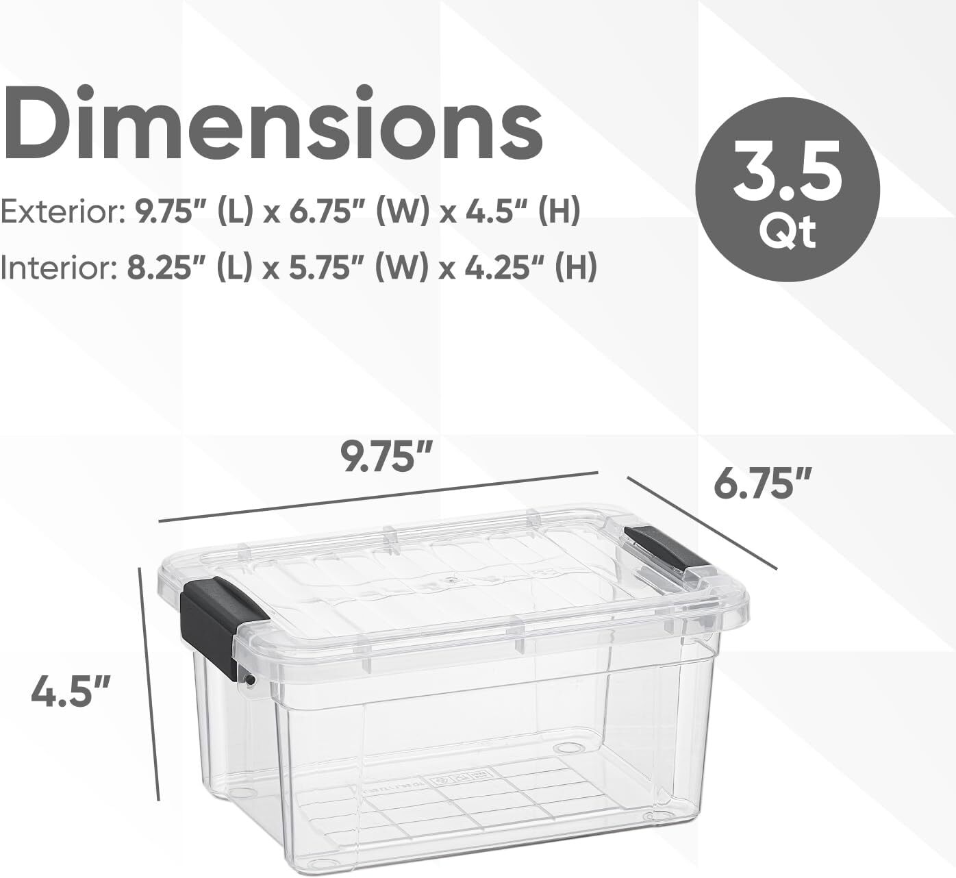 Superio Clear Storage Bins with Lids, 2 Pack- Plastic Storage Boxes - 3.5 Quart
