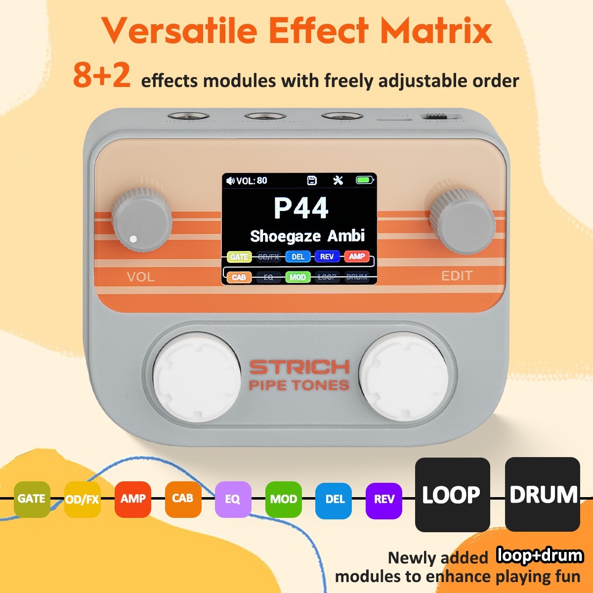 Strich Pipe Tones Guitar/Bass Pocket Multi-Effects Processor w/Footswitch