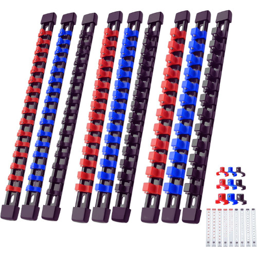 9-Piece Socket Organizer Set - 1/4-Inch x 48 Clips, 3/8-Inch x 45 Clips, 1/2-Inc