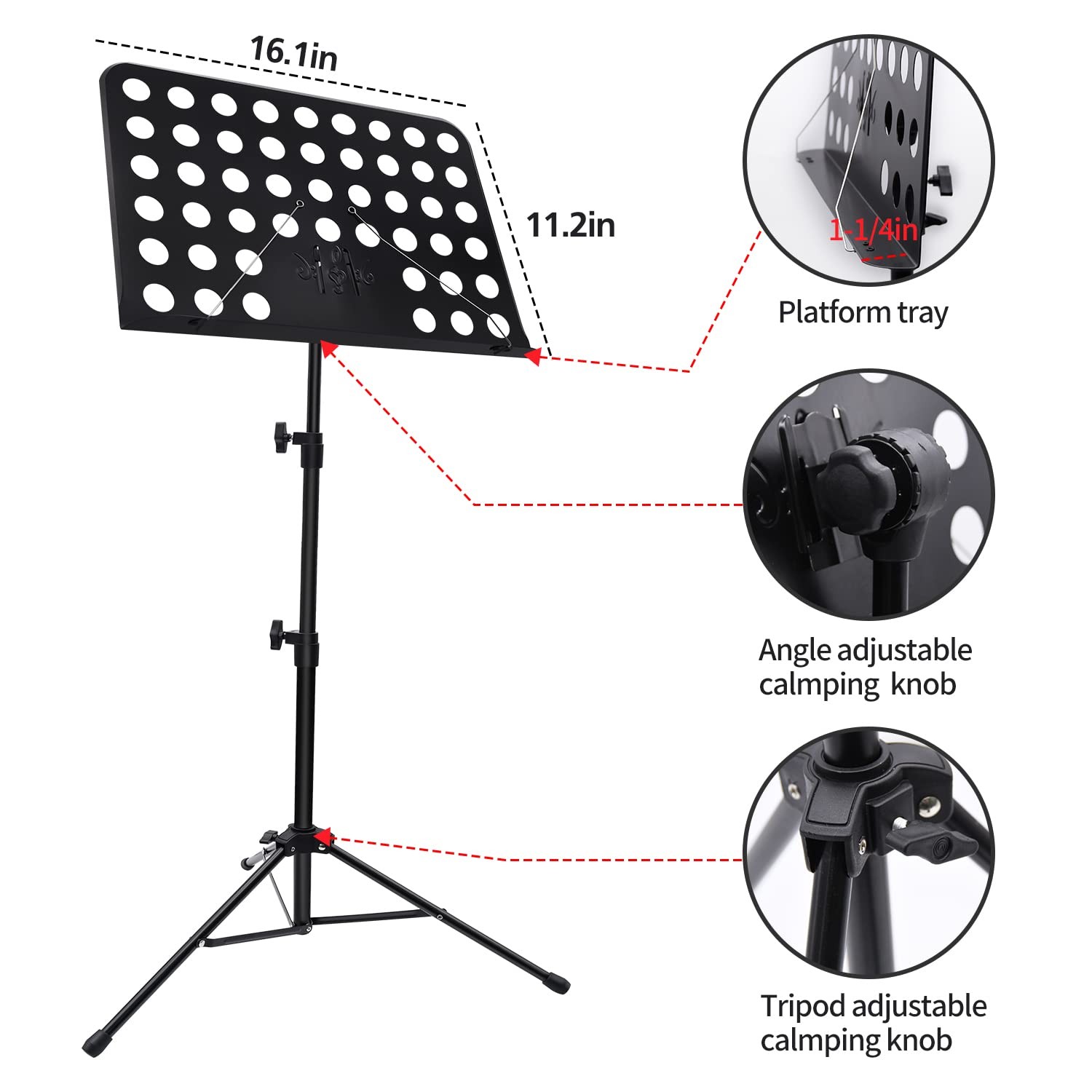 Mdvora 1/2/3 Pack Sheet Music Stand, with Standard Version, 1 pack black