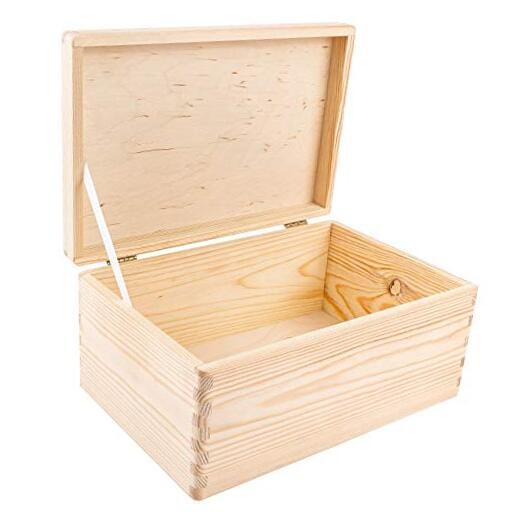 Large Wooden Storage Box with Hinged Lid | 11.8 x 7.87 x L | No Handles Beige