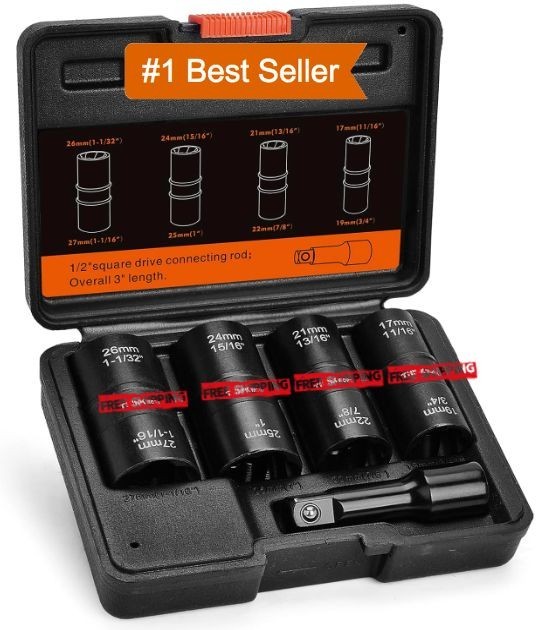 Juego extractor tuercas 1/2", 5 piezas, herramienta doble para tuercas dañadas
