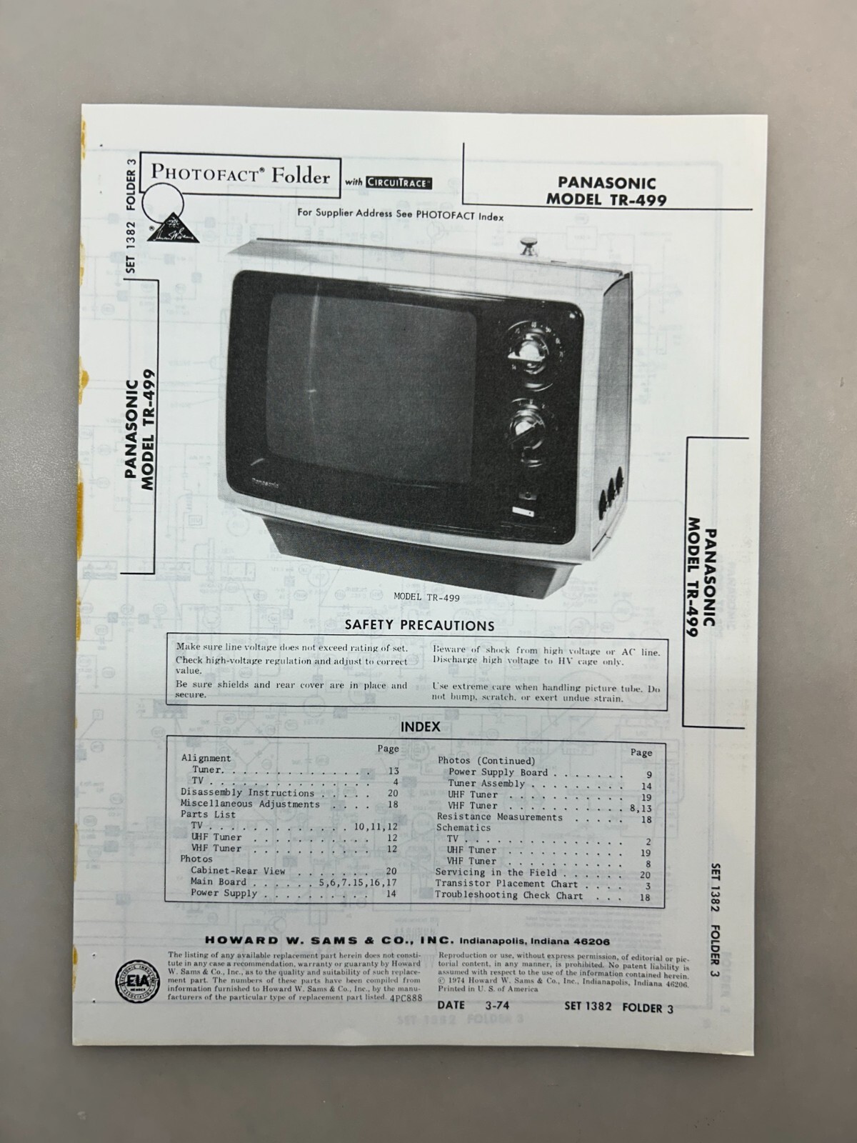 Panasonic TR-499 Service Manual Sams Photofact Free Shipping