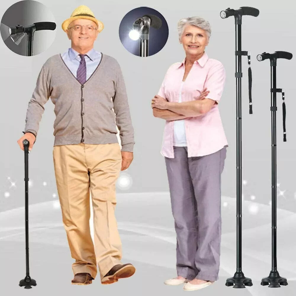 New Folding Walking Cane with LED Light, Adjustable Walking Stick with Carrying