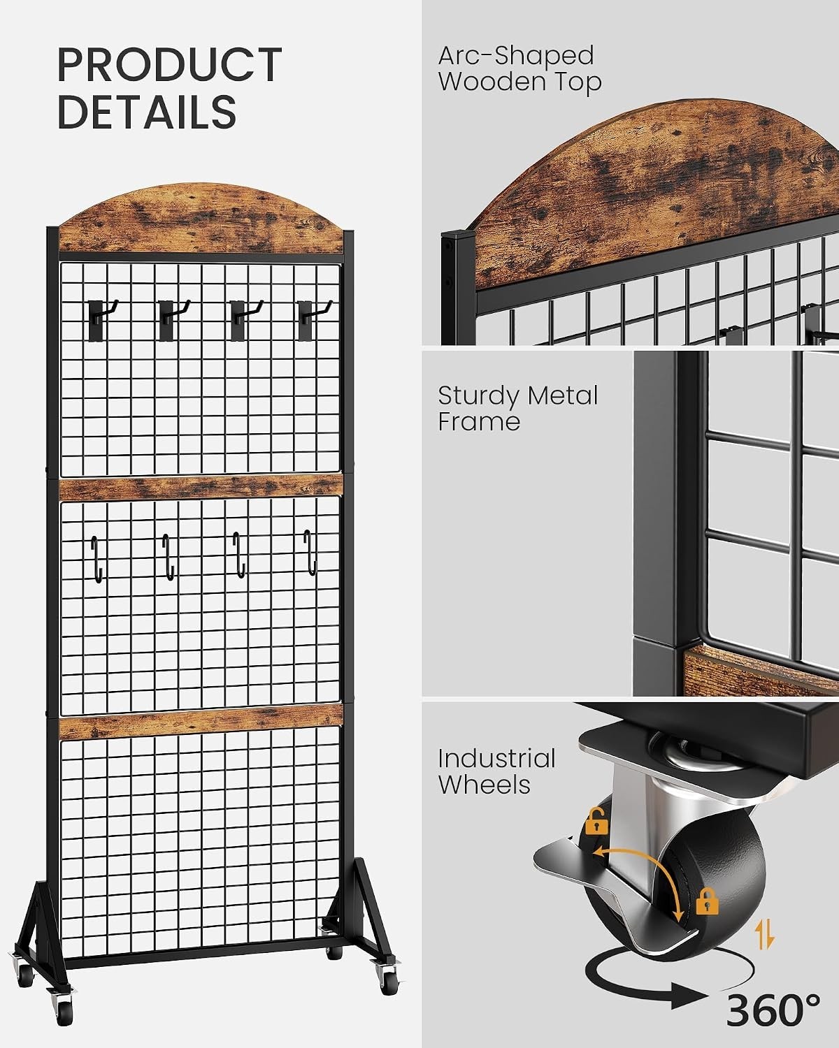 Grid Wall Panel 5.7' x 2' FT Grid Display Rack 2 Pack Movable Gridwall Display