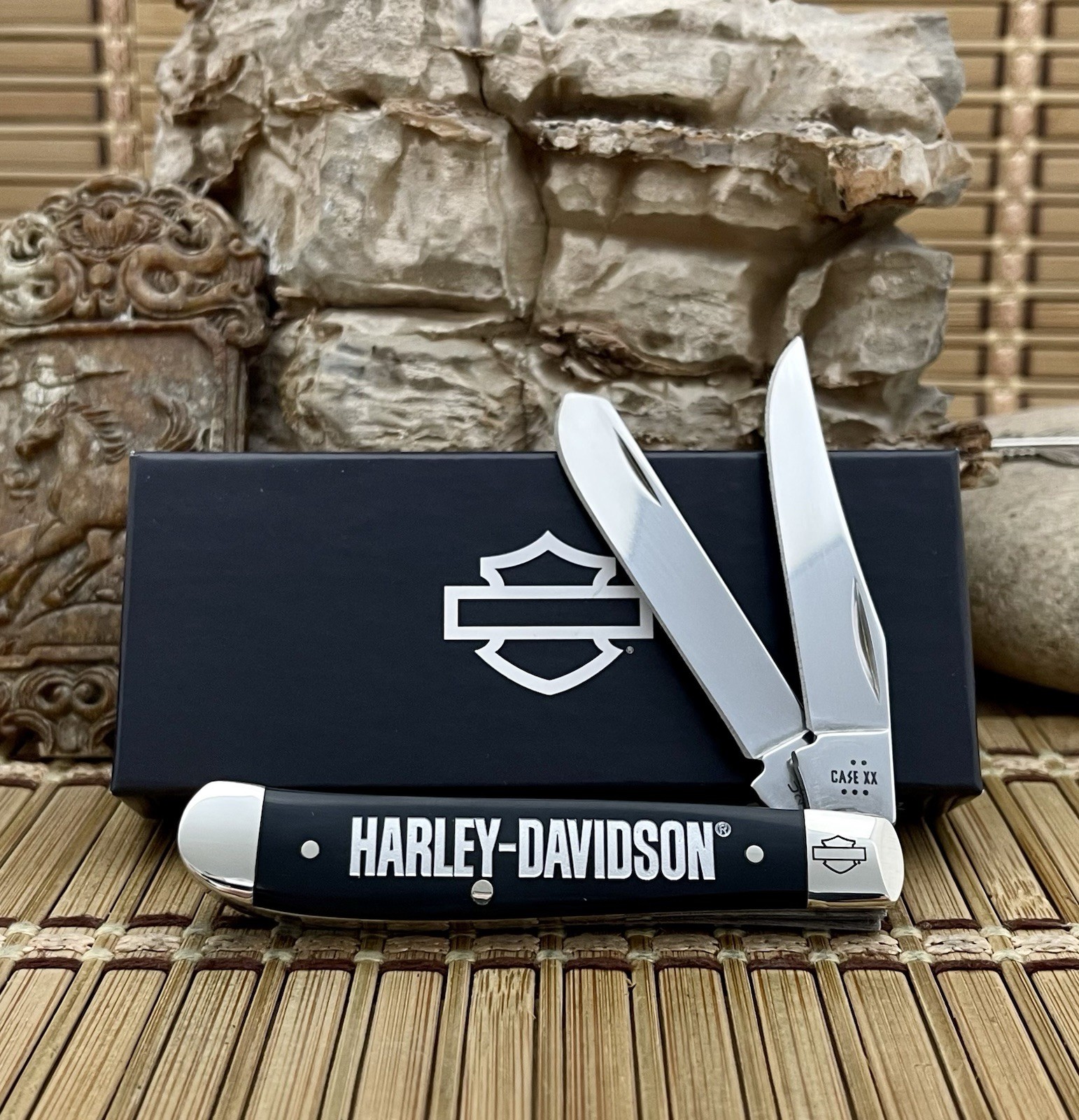 Case XX USA Smooth Black Harley Davidson Officially Licensed Mini Trapper Knife