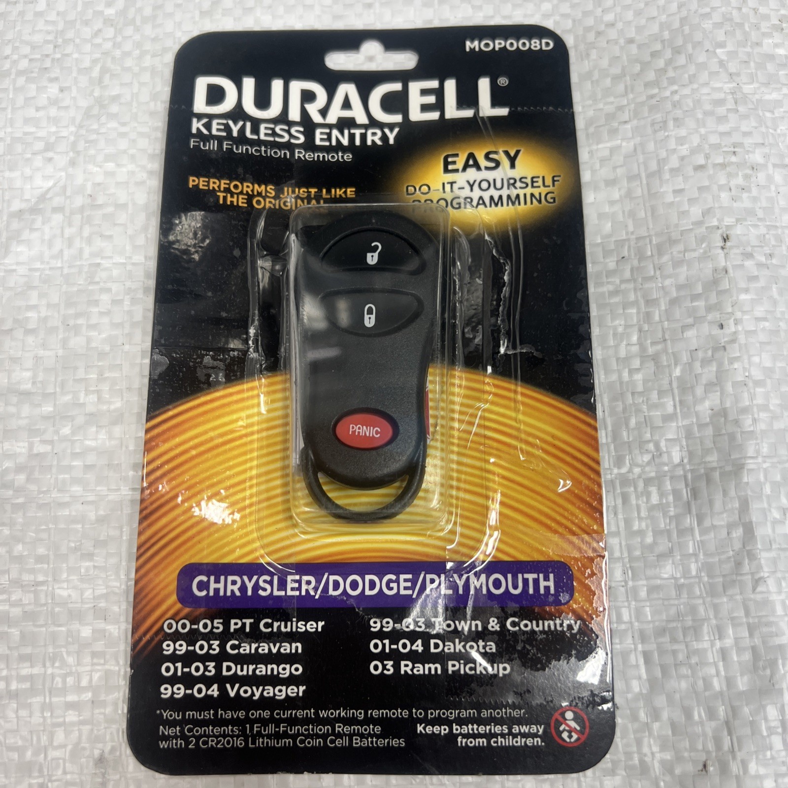 Duracell Mopar MP008D Key Fob Replacement Case w/CR2032 Lithium Battery (L24)