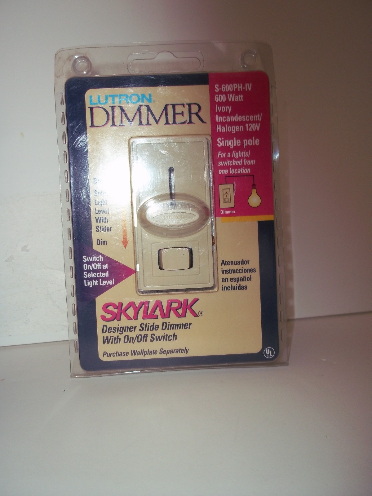 LUTRON S600H-WH 120V 600W Single Pole WHITE SKYLARK SLIDE DIMMER