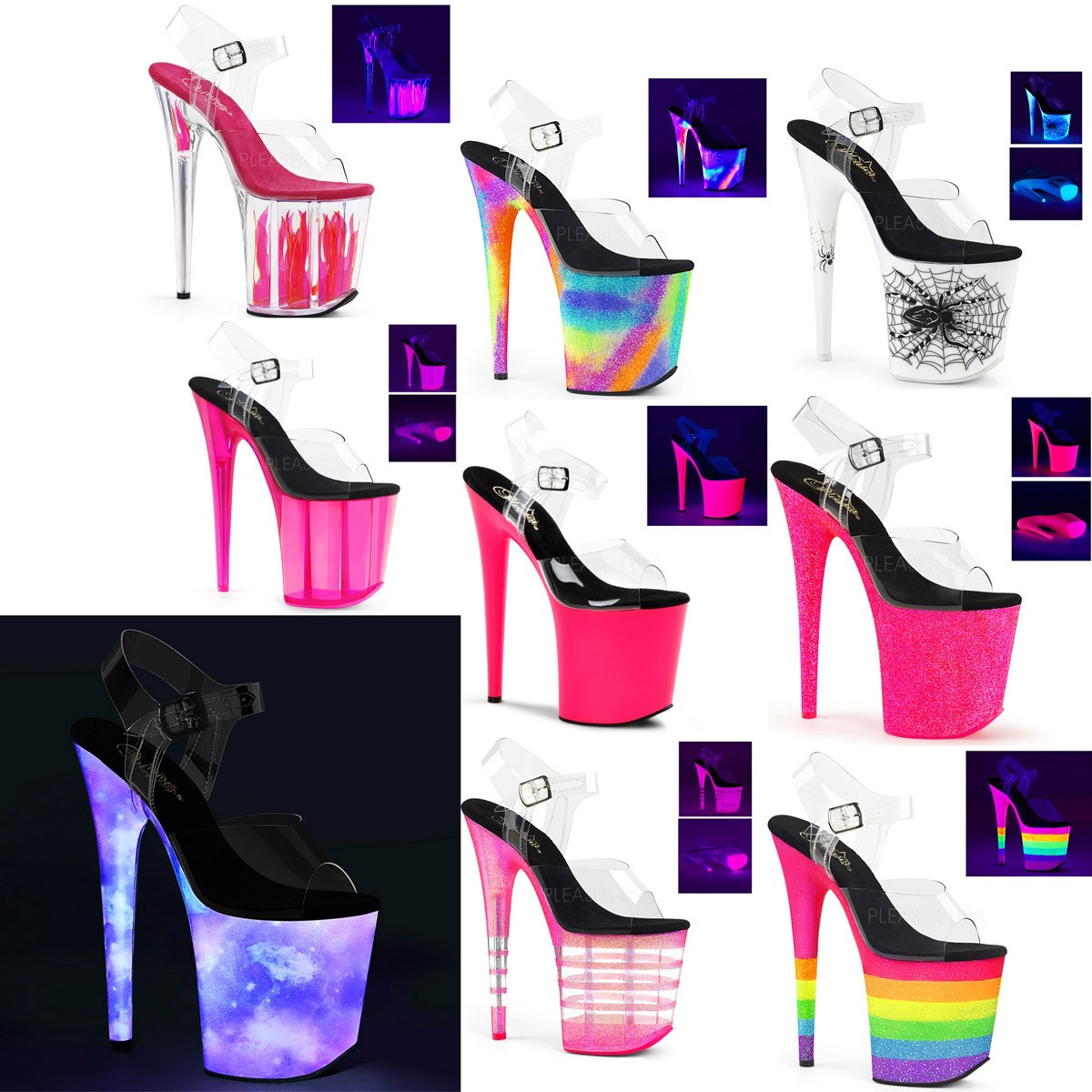 Pleaser 8" Heel Ankle Strap Sandal W/ Pvc Flame Adult Women Sandals Flam808-Uv