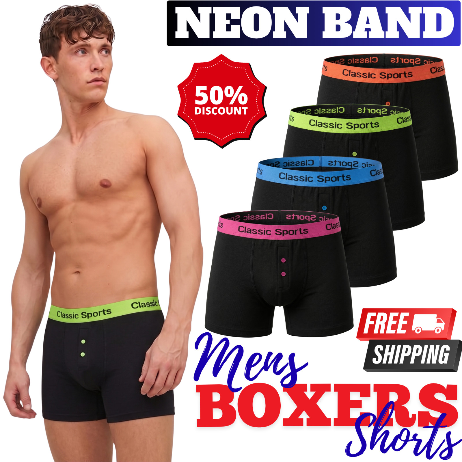 12 Pairs 6,3 Mens Boxer Shorts Designer Black Fashion Band Underwear.Cotton Rich