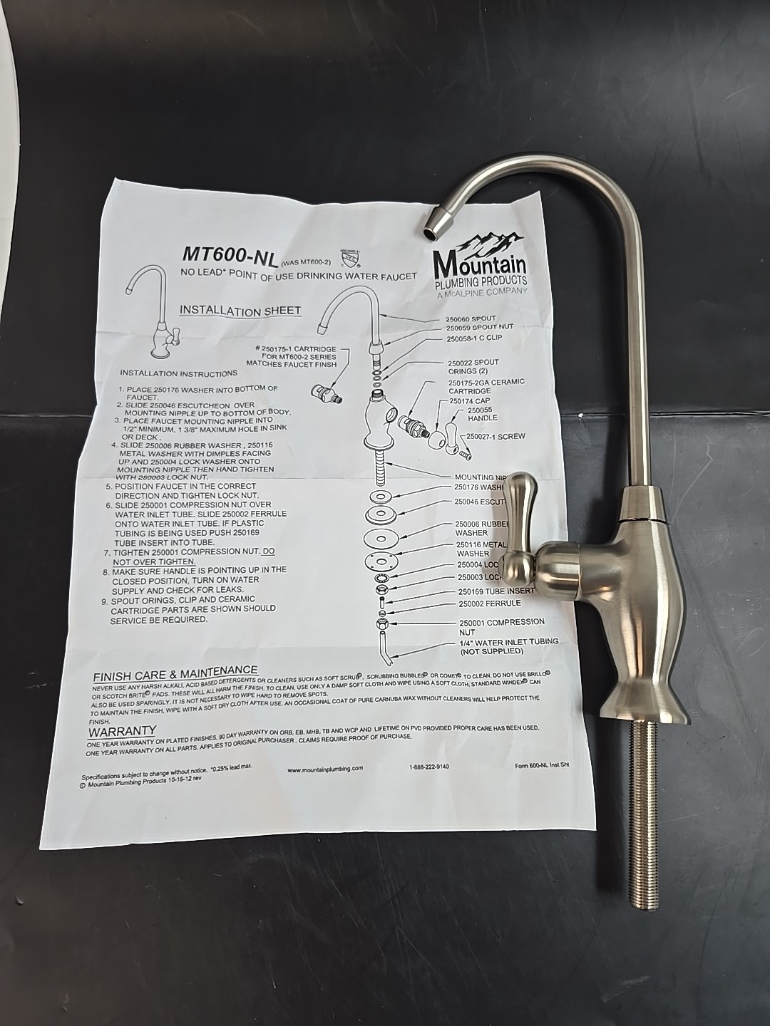 McAlpine Cold Water Faucet MT600-BRS - Brushed Stainless Steel  *Faucet Only*