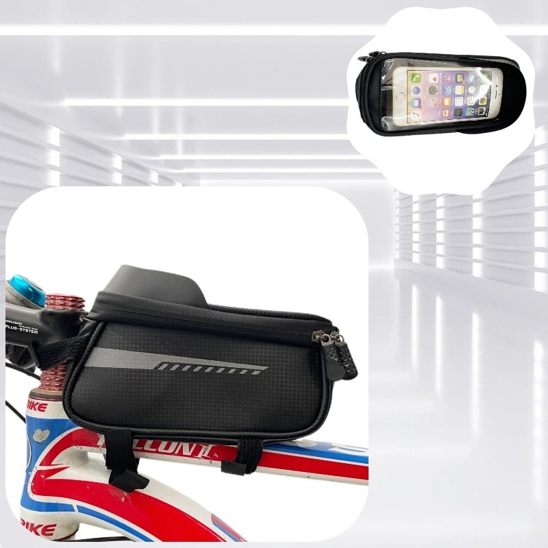 Cycling Bike Frame Bag Waterproof Phone Holder Front Beam Zipper Style