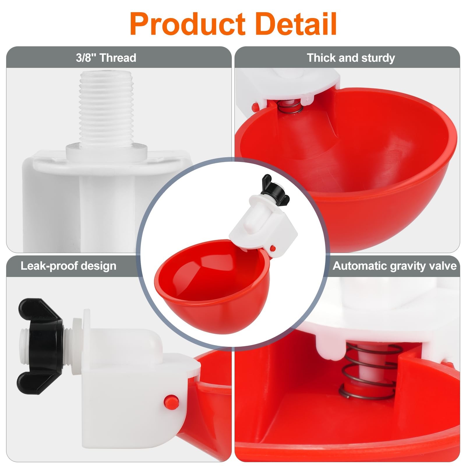 Automatic Chicken Waterer Cups, 6 Packs Large Water red