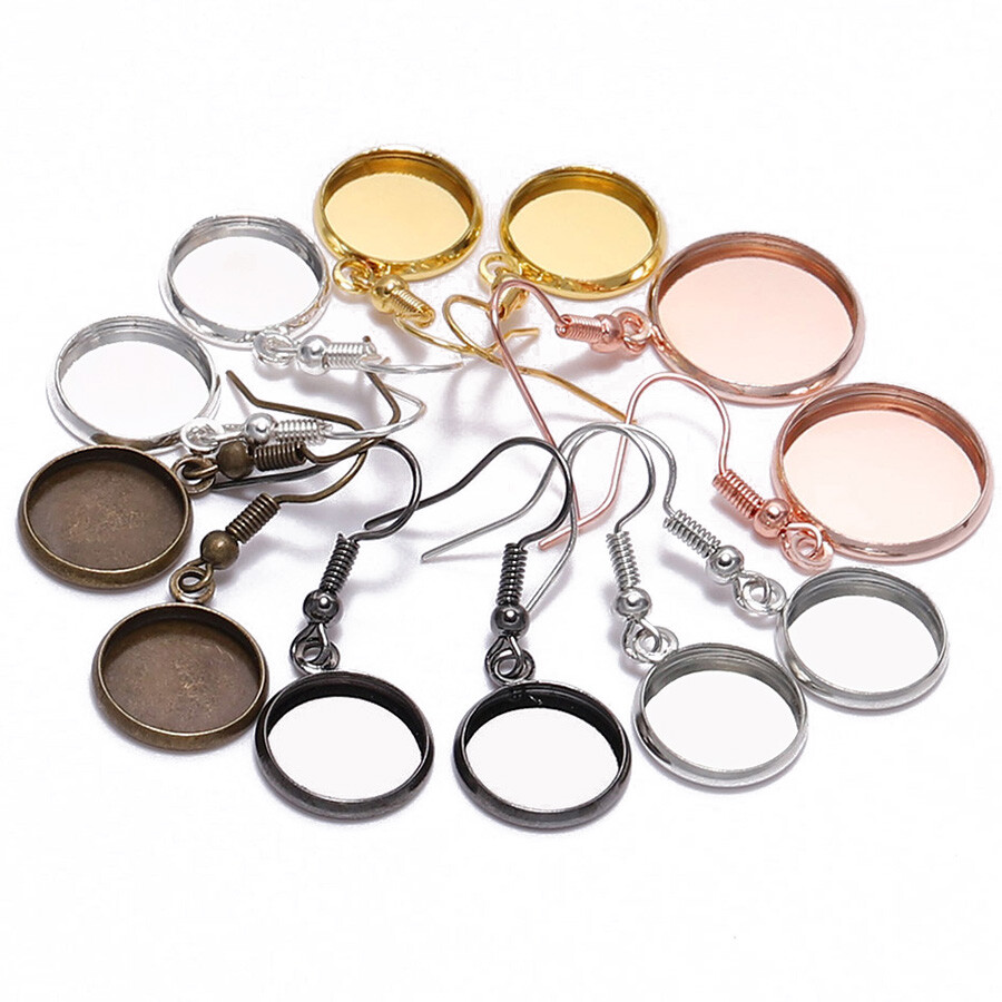 Metal 10pcs 10~25mm Ear Hooks with Base Cup Earring Post Findings DIY Handmade