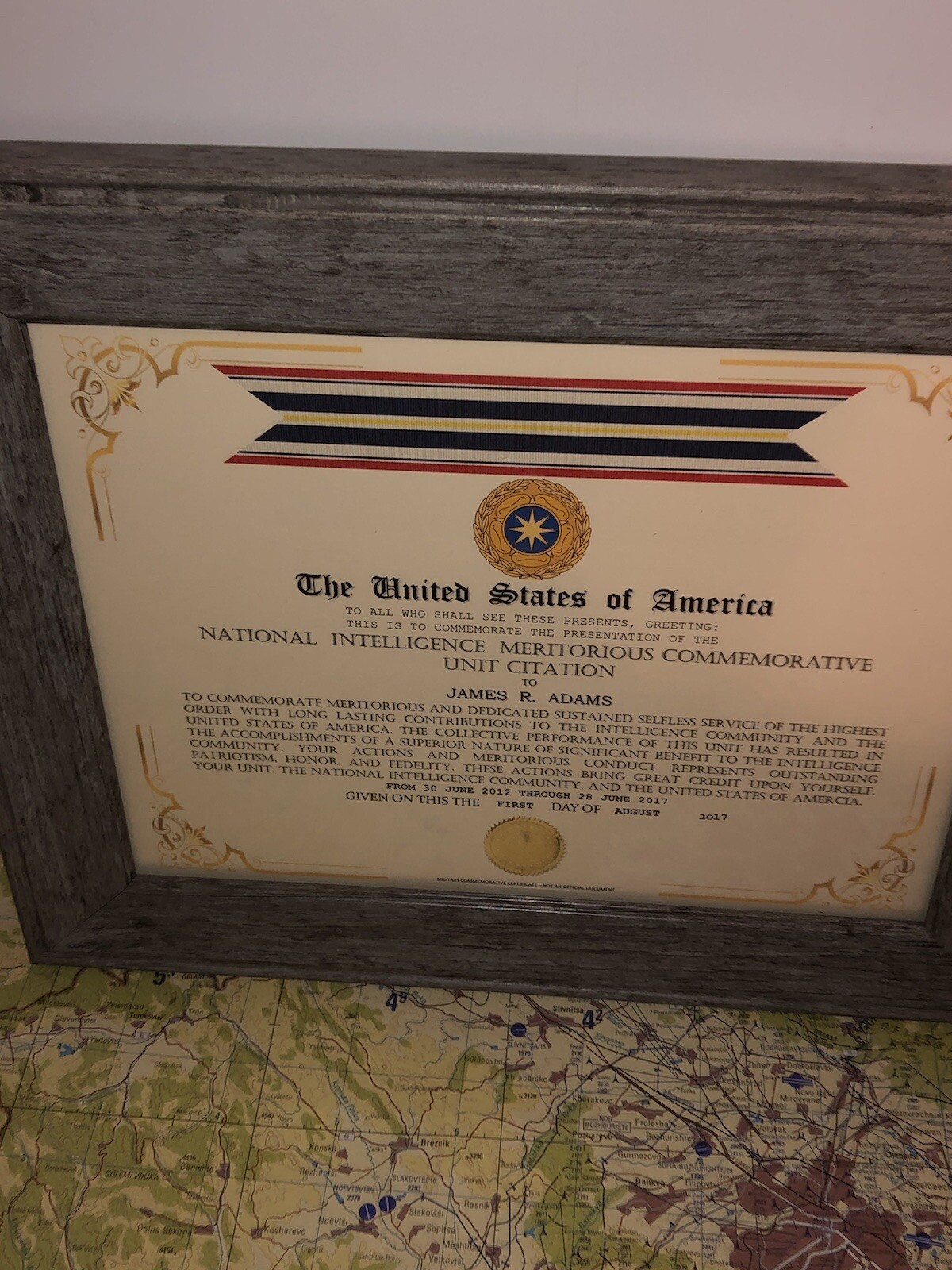 NATIONAL INTELLIGENCE MERITORIOUS COMMEMORATIVE UNIT CITATION CERTIFICATE Type-1