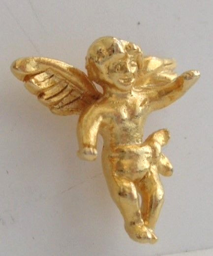 Angel gold color pin/button, 11/16"