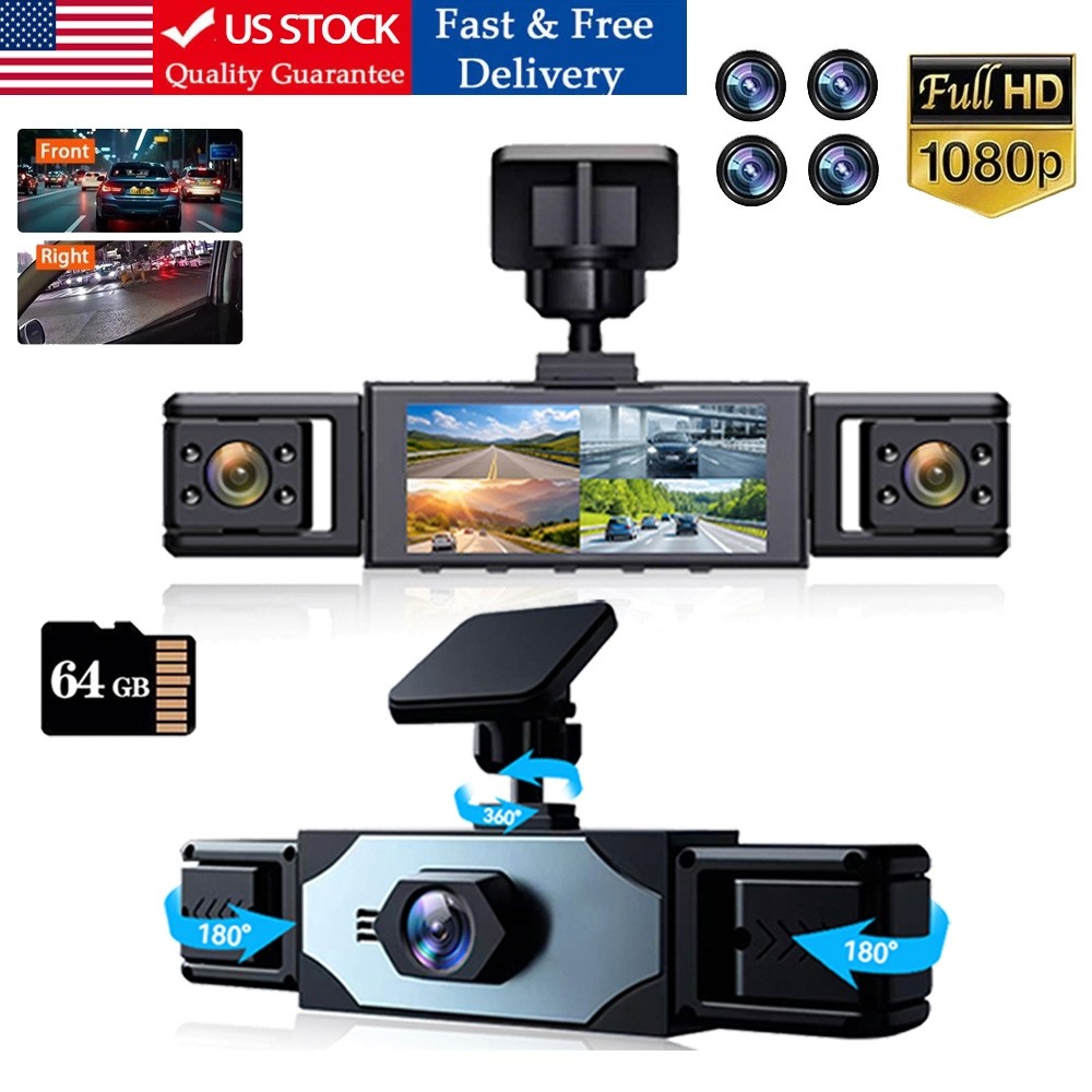 360 Degree View 4 Channel Dash Cam Front and Rear Inside Left Right, Dash Camera