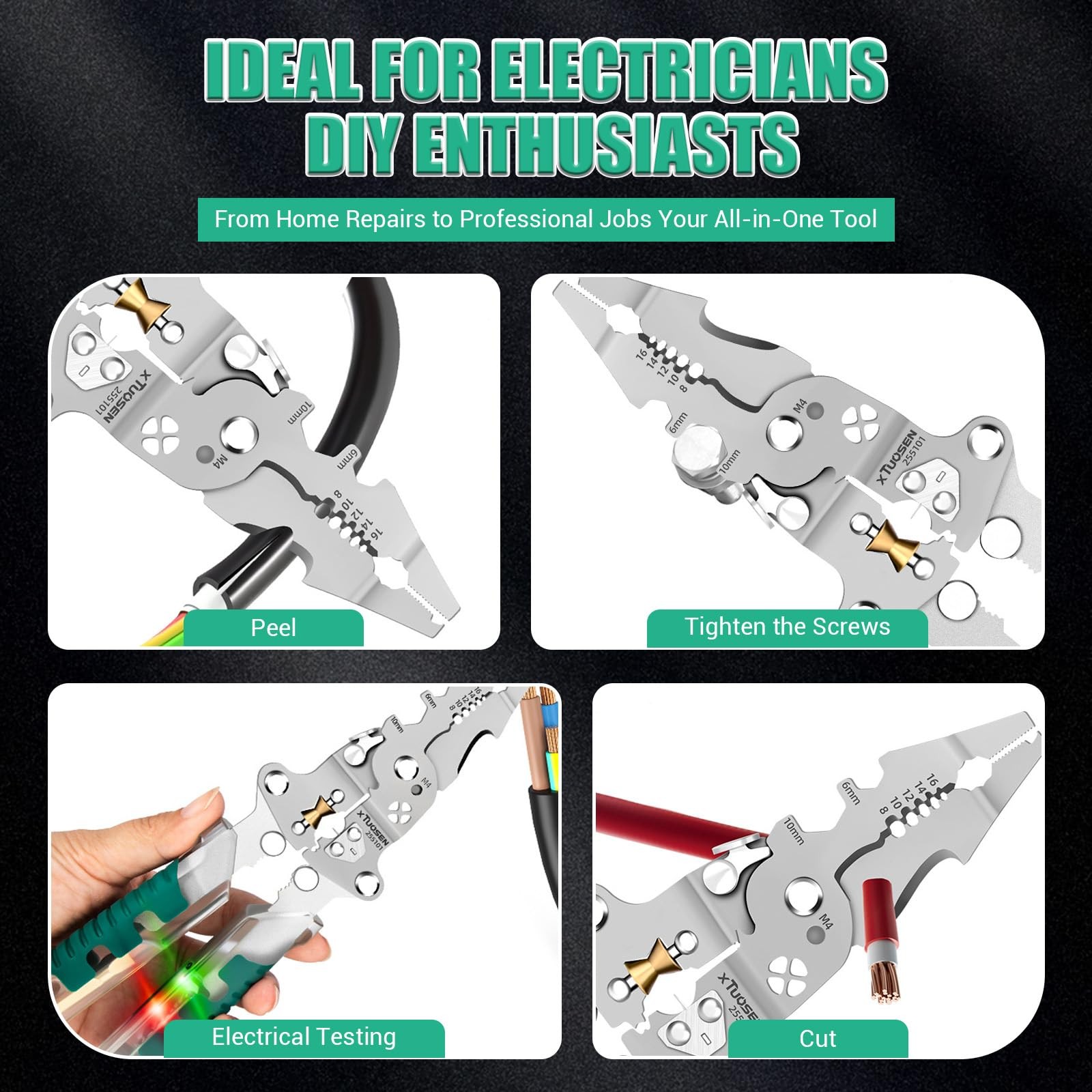 18-in-1 Wire Stripper & Multi-Tool Pliers, Foldable Green and Silver