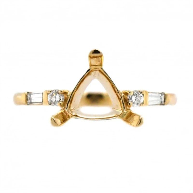 7mm Trillion Semi Mount Ring 925 Silver Yellow Plated Baguette Accent Setting