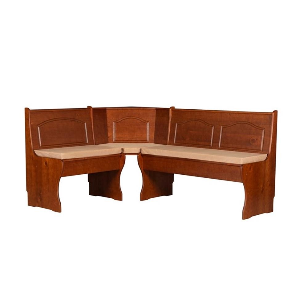 Linon Chelsea 3 Pc Walnut Nook Set with 4 Pc Polyester Cushion Set in Beige