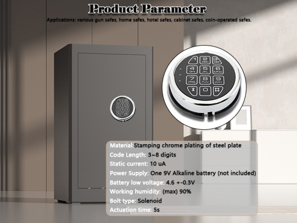 Gun Safe Lock Replacement Chrome Keypad Safe Electronic Lock Solenoid 2 Key