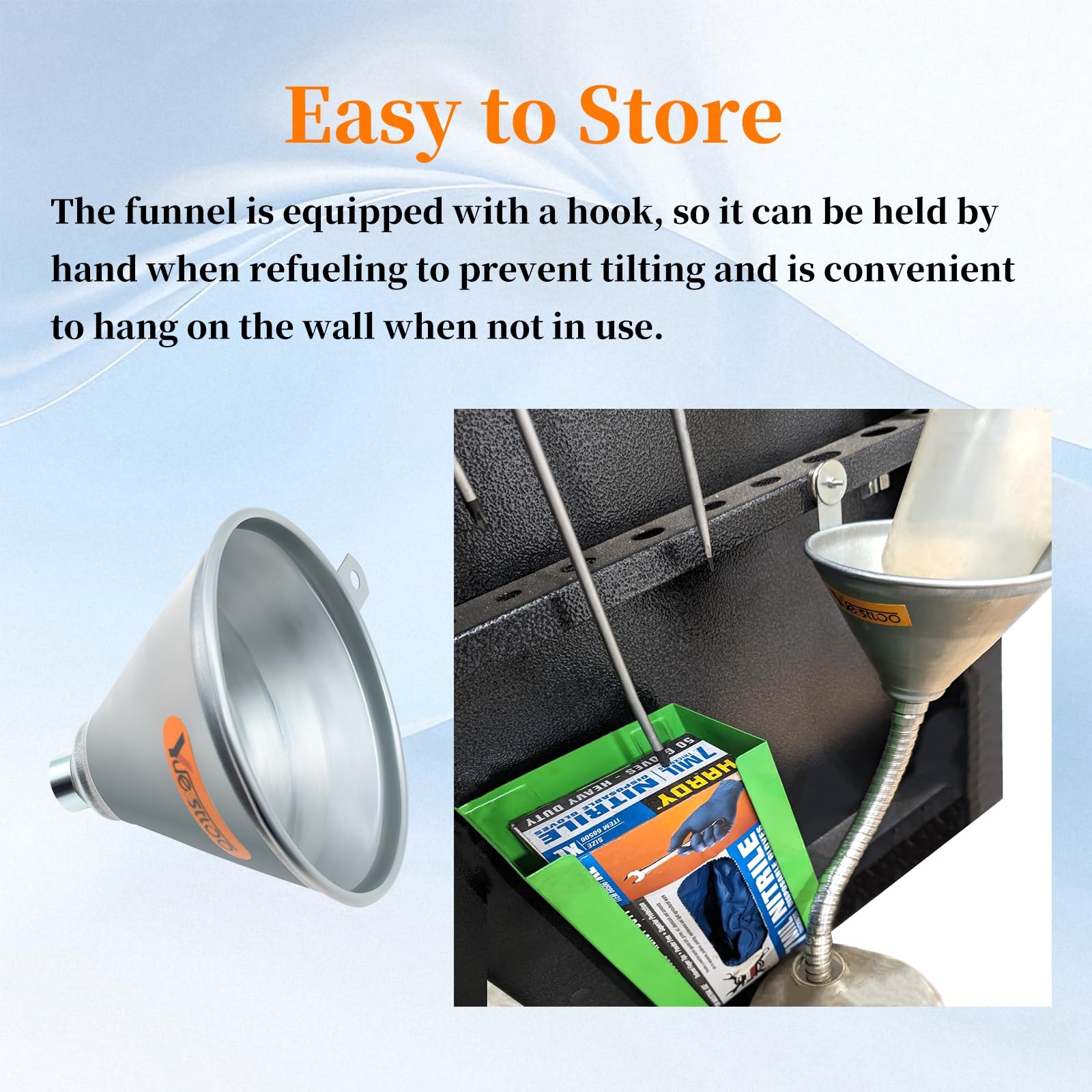 Yuesstloo 27.56" Steel Bendable Spout Funnel with Filter for All Silver