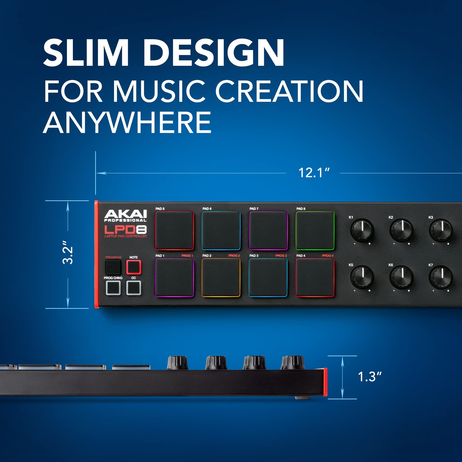 Akai Professional LPD8 USB MIDI Controller, 8 RGB Drum Pads, 8 Knobs