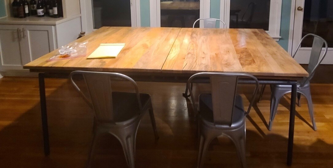 Dining table set with 4 chairs, industrial style, high quality wood with leaf