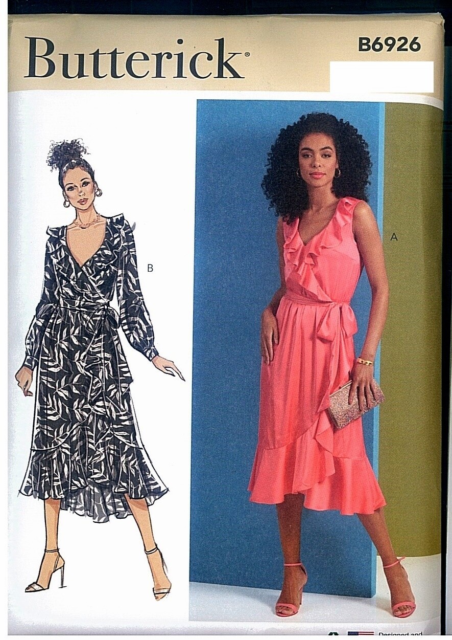 Butterick 6926  Faux Wrap Dress w Ruffles Sewing Pattern Misses  4-12  12-20