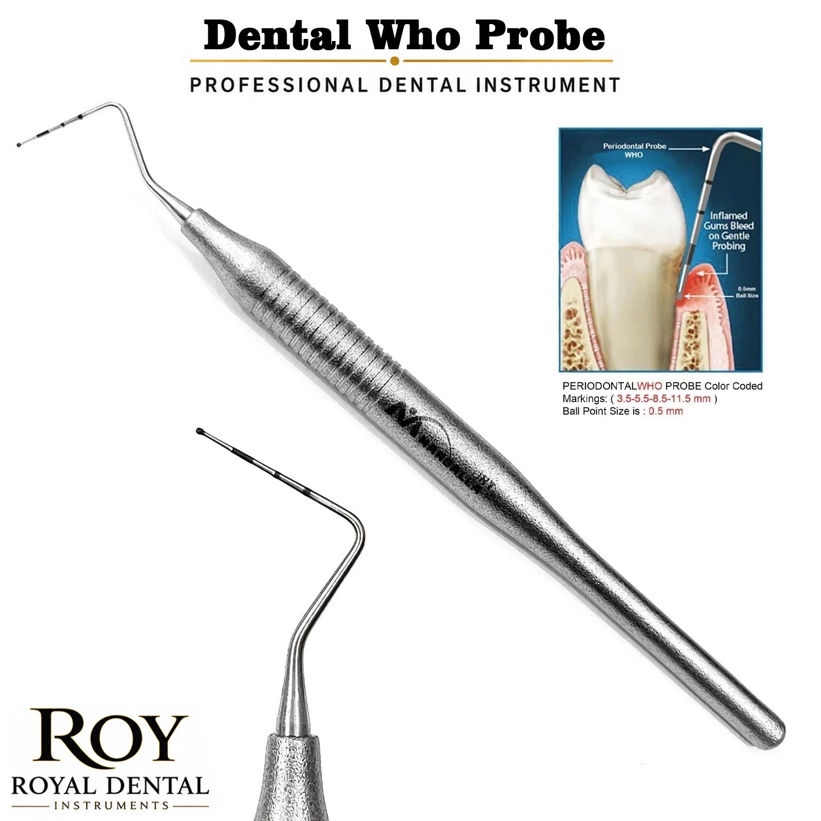 Dental Who Probe With Ball Tip Periodontal Diagnostic Depth Measuring Instrument