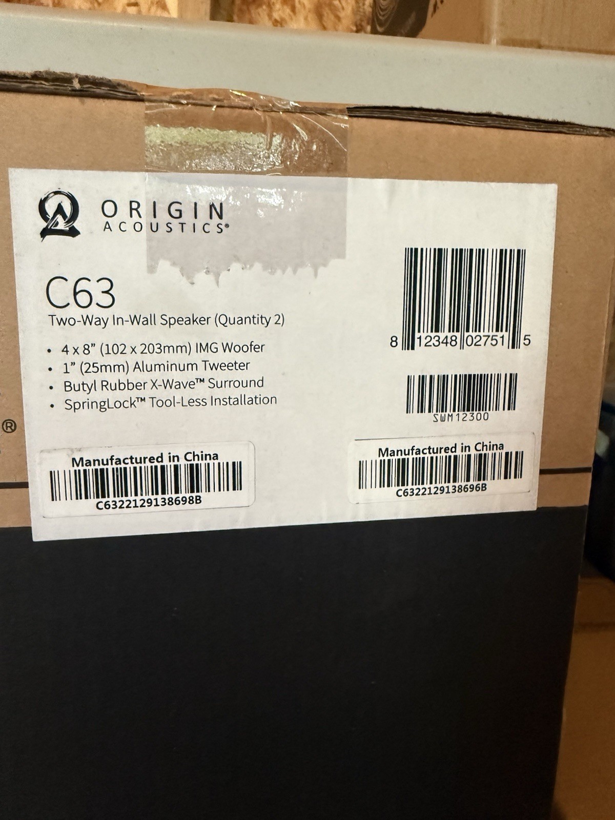 Origin Acoustics C63 4x8" 2-Way In-Wall Speaker (2)