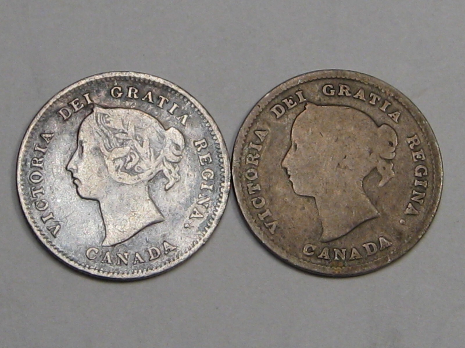 2 Young Head Victoria Five Cent 5¢ CANADA 1888 & 1891.  #21