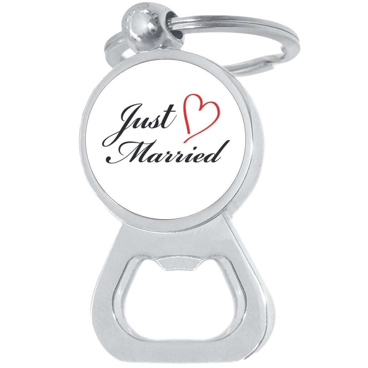 Just Married Bottle Opener Keychain - Metal Beer Bar Tool Key Ring