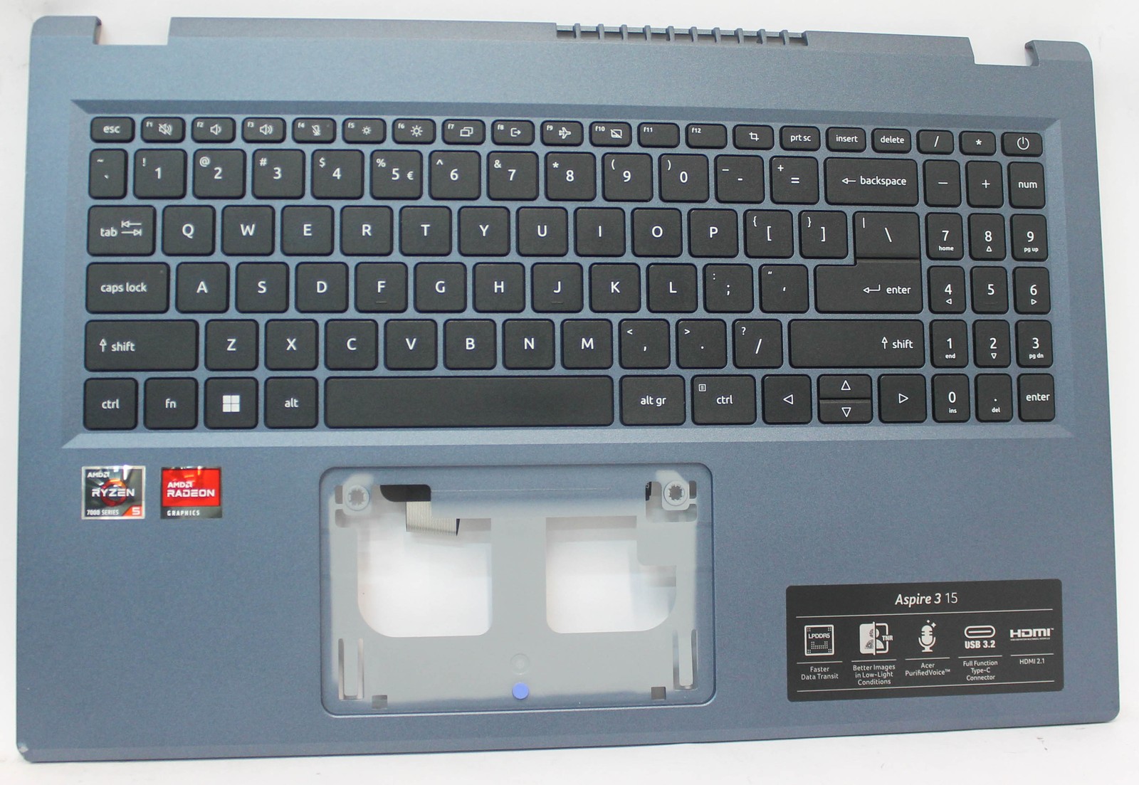 6B.KJEN2.001-B ACER PALMREST W/KB BLUE NBL QV05T_A10B FOR A315-24PT-R90Z GRADE B