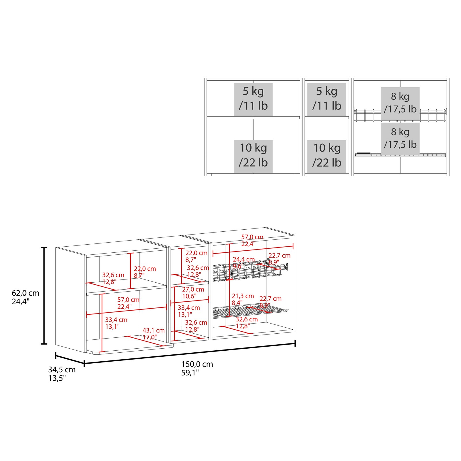 Wall-Mounted Kitchen Cabinet with Microwave Space, Open Shelves, and Double Do