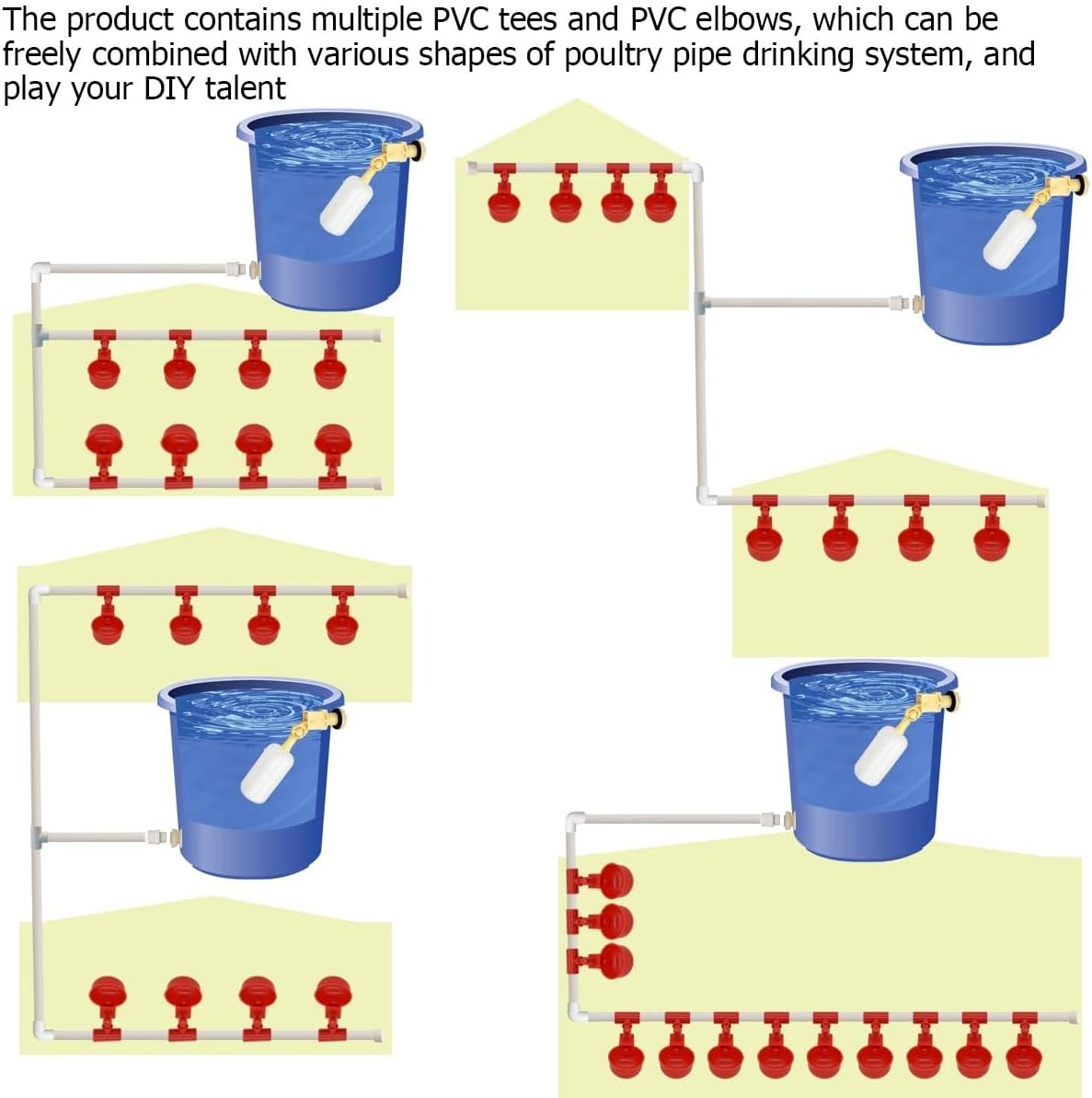 Automatic Chicken Waterer System PVC Pipe DIY Kit for Poultry Duck Quail