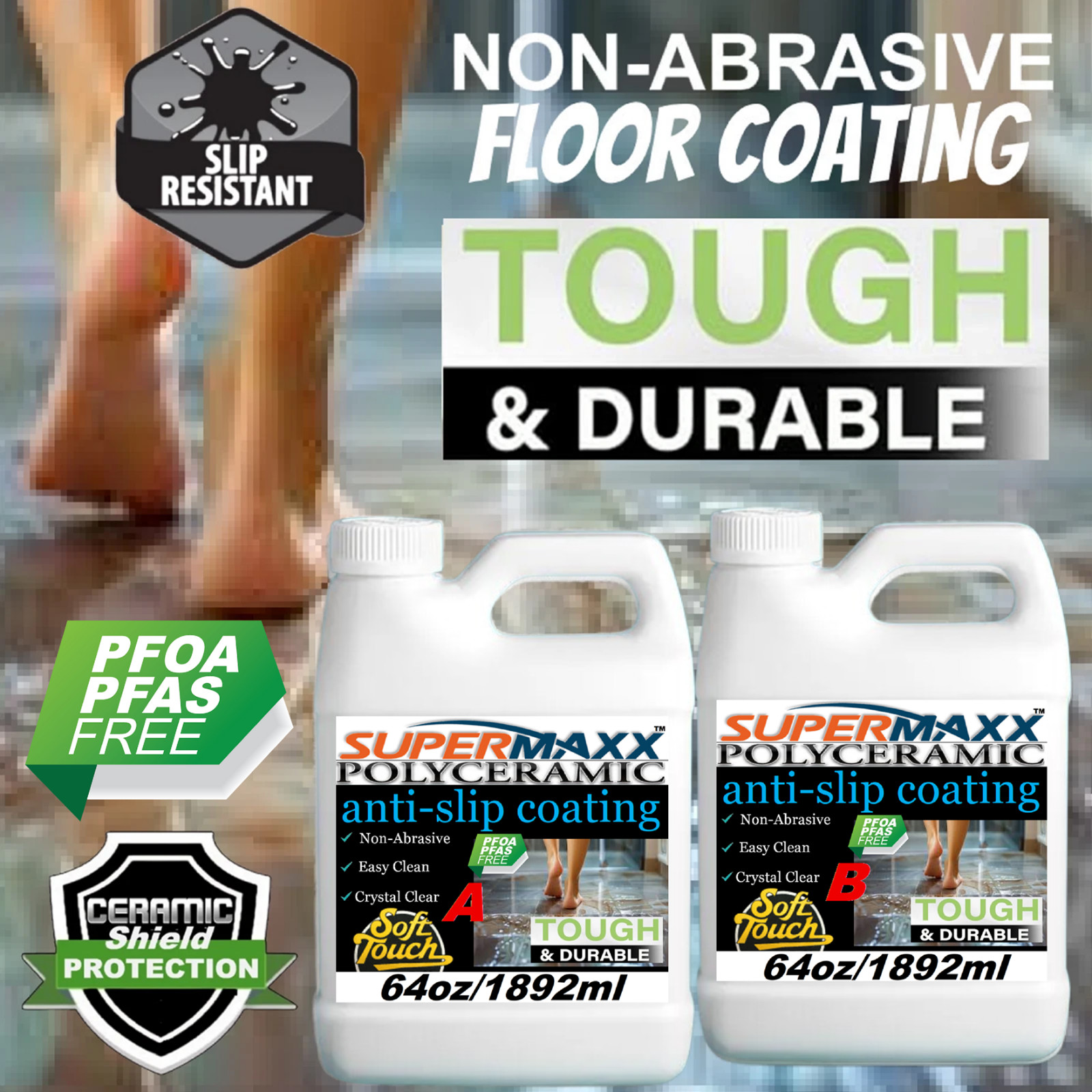 ANTI-SLIP POLYCERAMIC CLEAR COATING FOR BATHROOM SHOWER FLOORS - ONE GALLON KIT