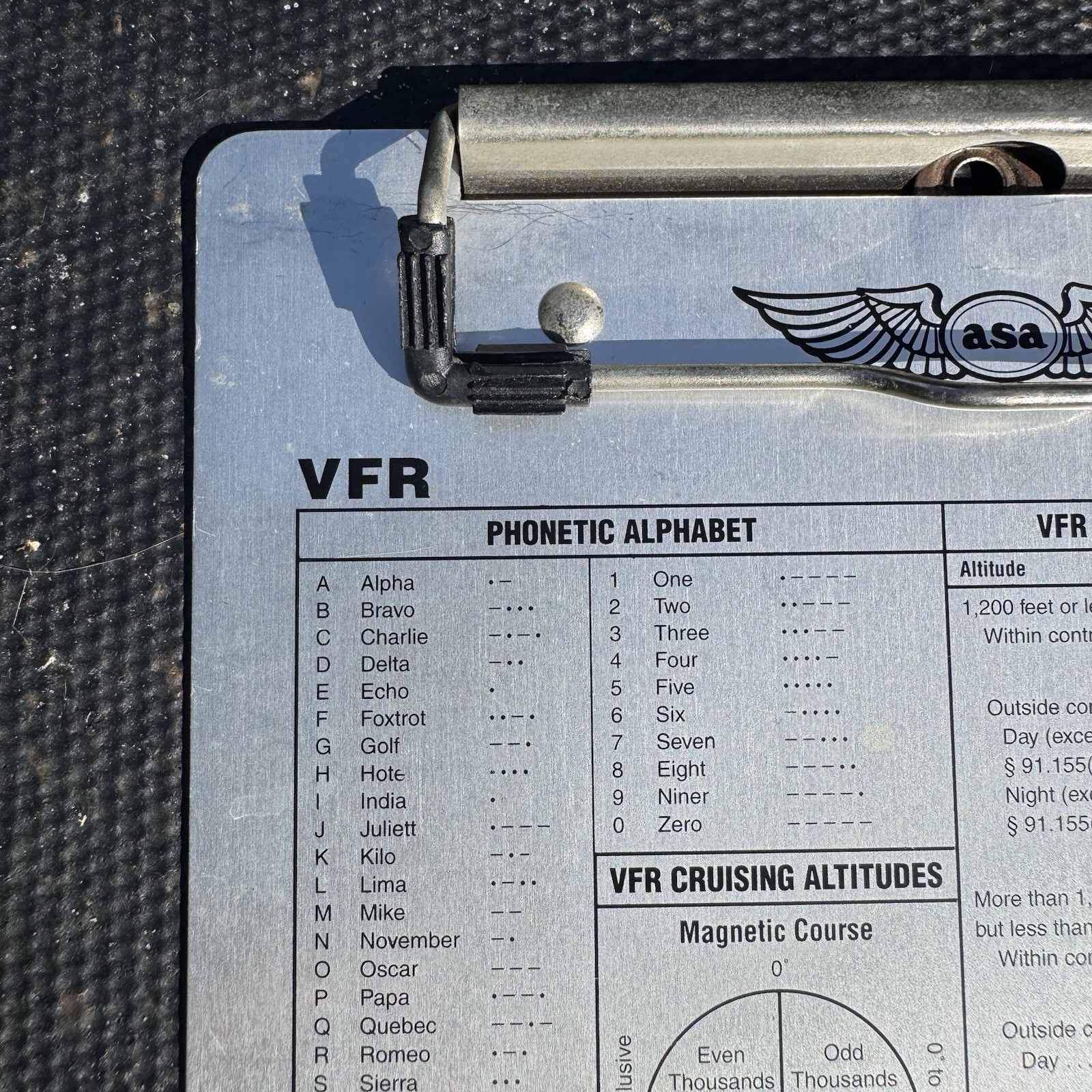 ASA Brushed Aluminum VFR Pilot Cockpit Kneeboard