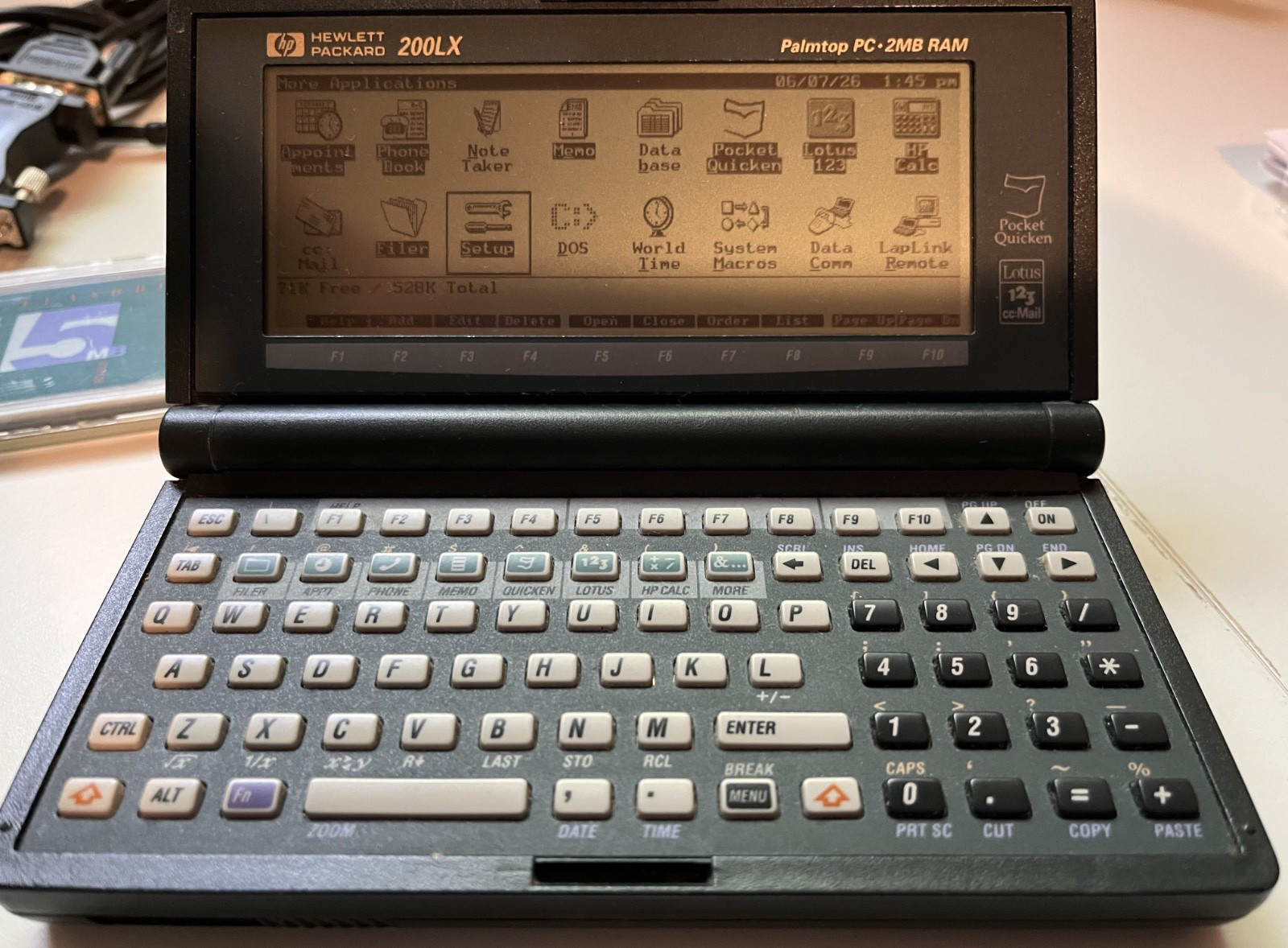 Vintage HP 200LX Palmtop PC 2MB RAM, 5MB Flash, Data Cable, AC Adapter, Manuals