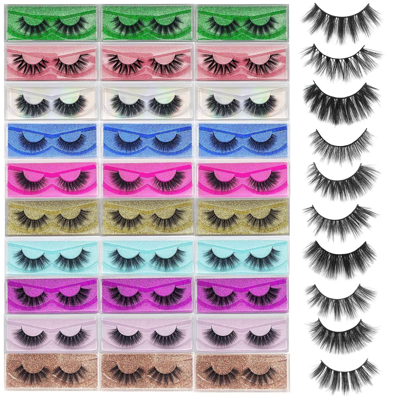 Lashes Bulk Mikiwi 30 Pack Eyelashes, 12-20mm 5D 1 pair (Pack of 30), black