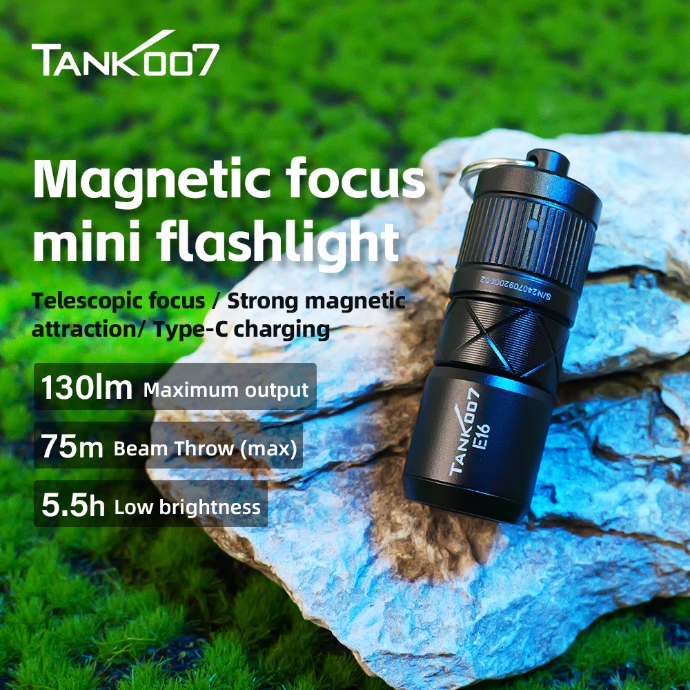 Tank007 E16 EDC Rechargeable Keychain Flashlight 130 Lumens Compact and Portabl