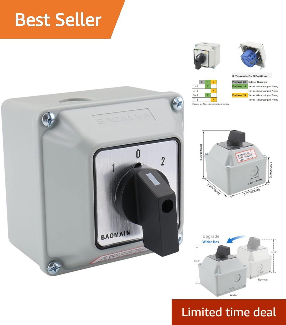 20A 2-Phase 3-Position Rotary Changeover Switch,Wider Box | --W 20A 8-Termina...