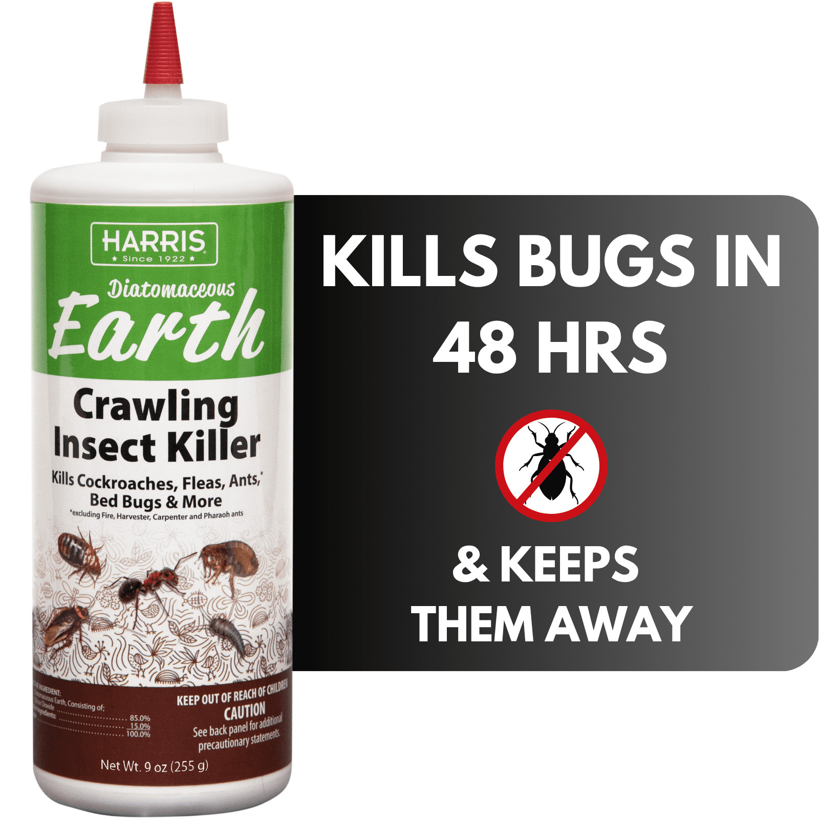 Harris Diatomaceous Earth Crawling Insect Killer, 8oz for Roaches, Fleas, Ants,