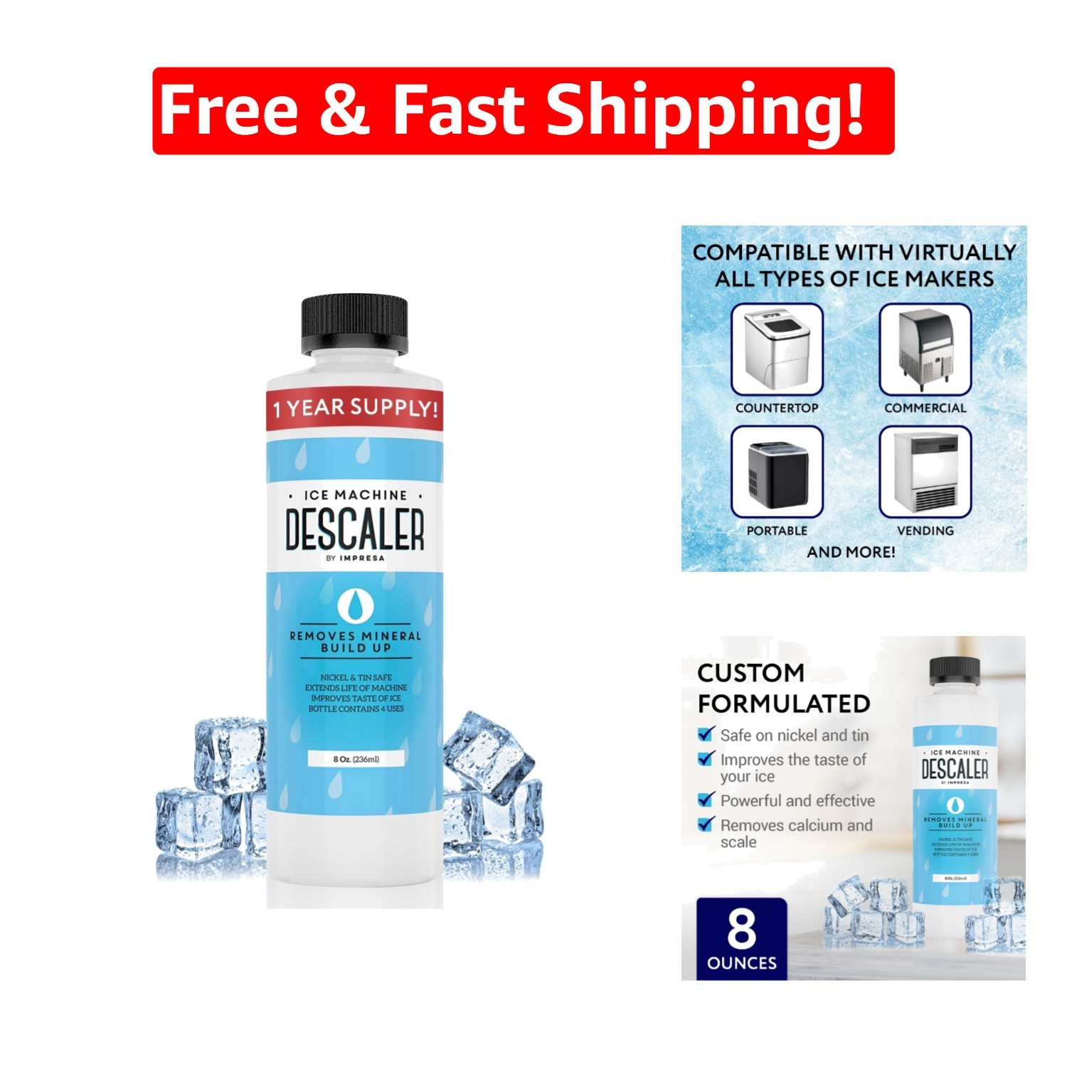 Made in USA Ice Machine Cleaner & Descaler - 8 Fl Oz - Prevents Mineral Buildup