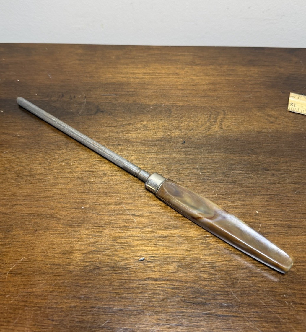 VinTaGe TORTOISE SHELL? BAKELITE? HANDLE HONING ROD SHARPENER KNIFE CARVING MCM